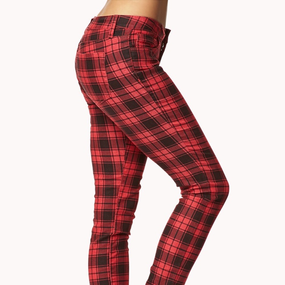 FOREVER 21 PLAID TARTAN STRETCH PANTS